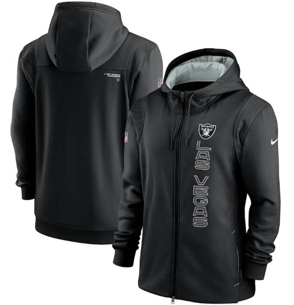 Men's Las Vegas Raiders 2021 Black Sideline Team Performance Full-Zip Hoodie